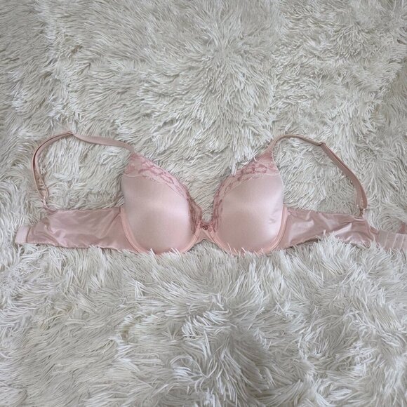 Body By Victoria Victoria's Secret Lace Trim Lightly lined Demi Pink Bra Sz 34D - Picture 1 of 8